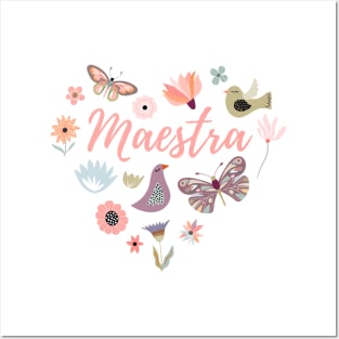 Maestra - Teacher - flower heart design Posters and Art